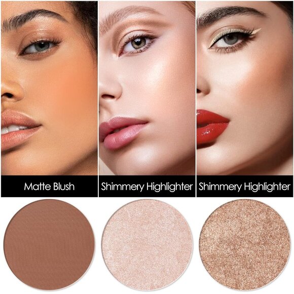 Blush and Highlighter Palette,3 in 1 Makeup Powder Cruelty-Free Matte Blush - Picture 2 of 6